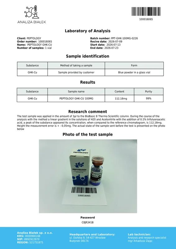 GHK-Cu 100 mg – vasktripeptiid (Gly-His-Lys) uuringuteks – pilt 2