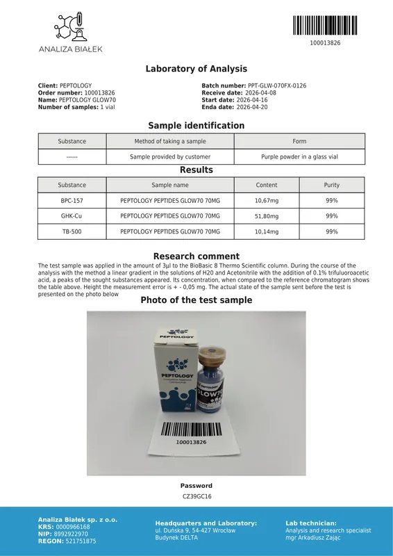 GLOW70 – BPC-157 10 mg, GHK-Cu 50 mg ja TB500 10 mg segu – pilt 2