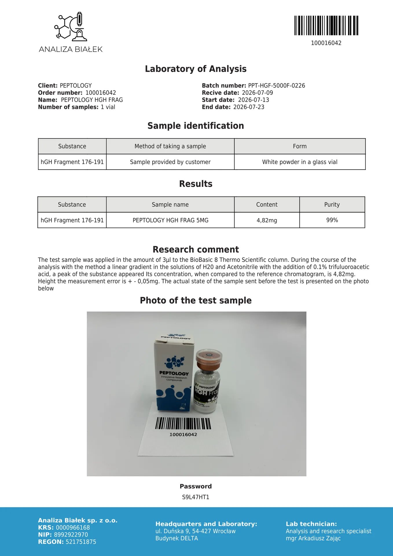 HGH Frag 5mg – kasvuhormooni fragment 176-191 (C-terminaalne peptiid) – pilt 2