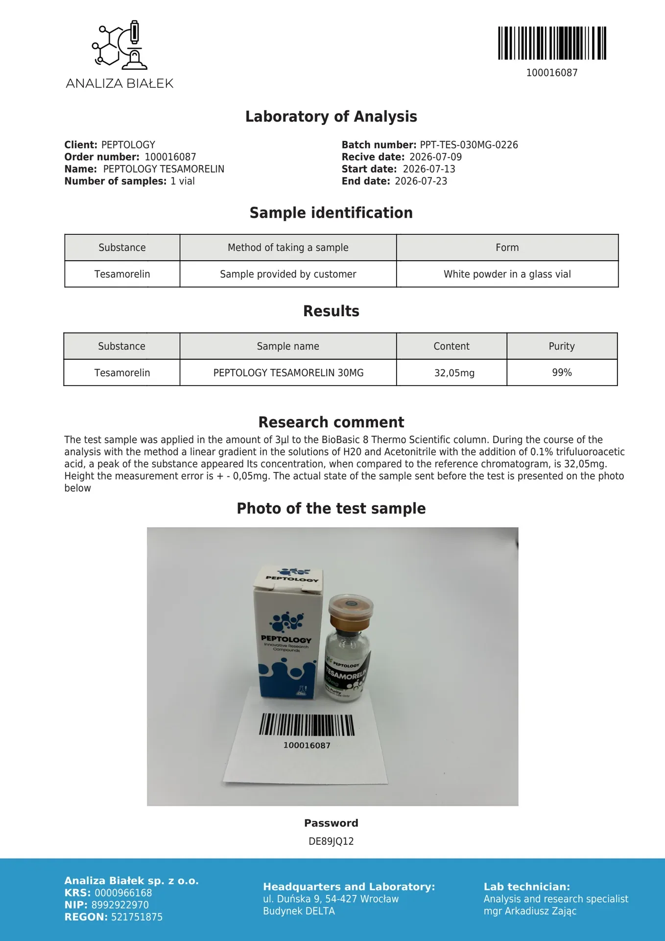 Tesamorelin 10mg/30mg – GHRH analoog laboriuuringuteks – pilt 3