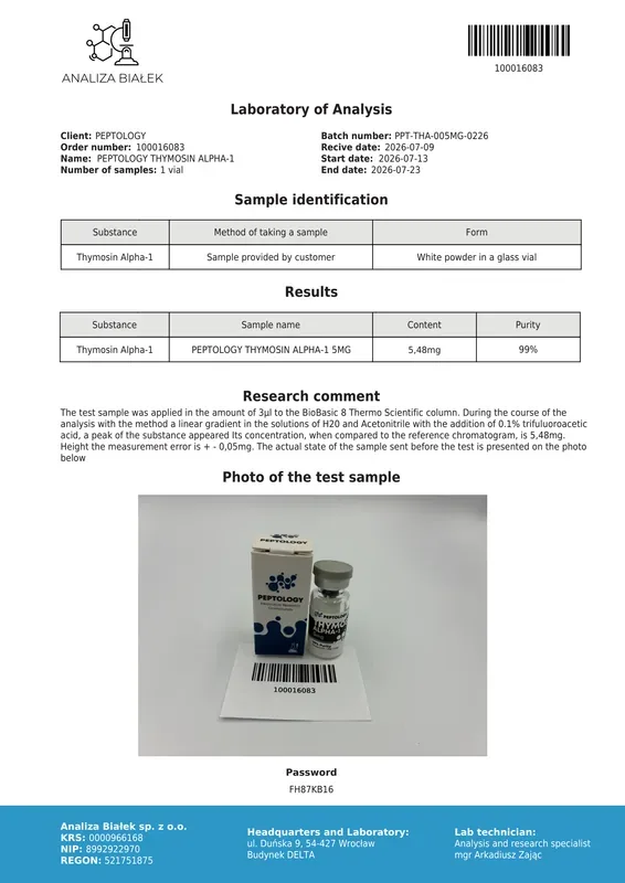 Thymosin Alpha-1 5 mg / 10mg – tüümuse peptiid (thymalfasin) – pilt 2
